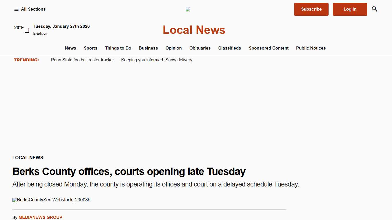 Berks County offices and courts opening late Tuesday after storm