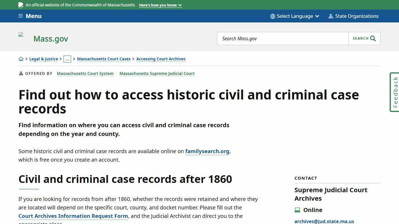 Find out how to access historic civil and criminal case records Mass.gov